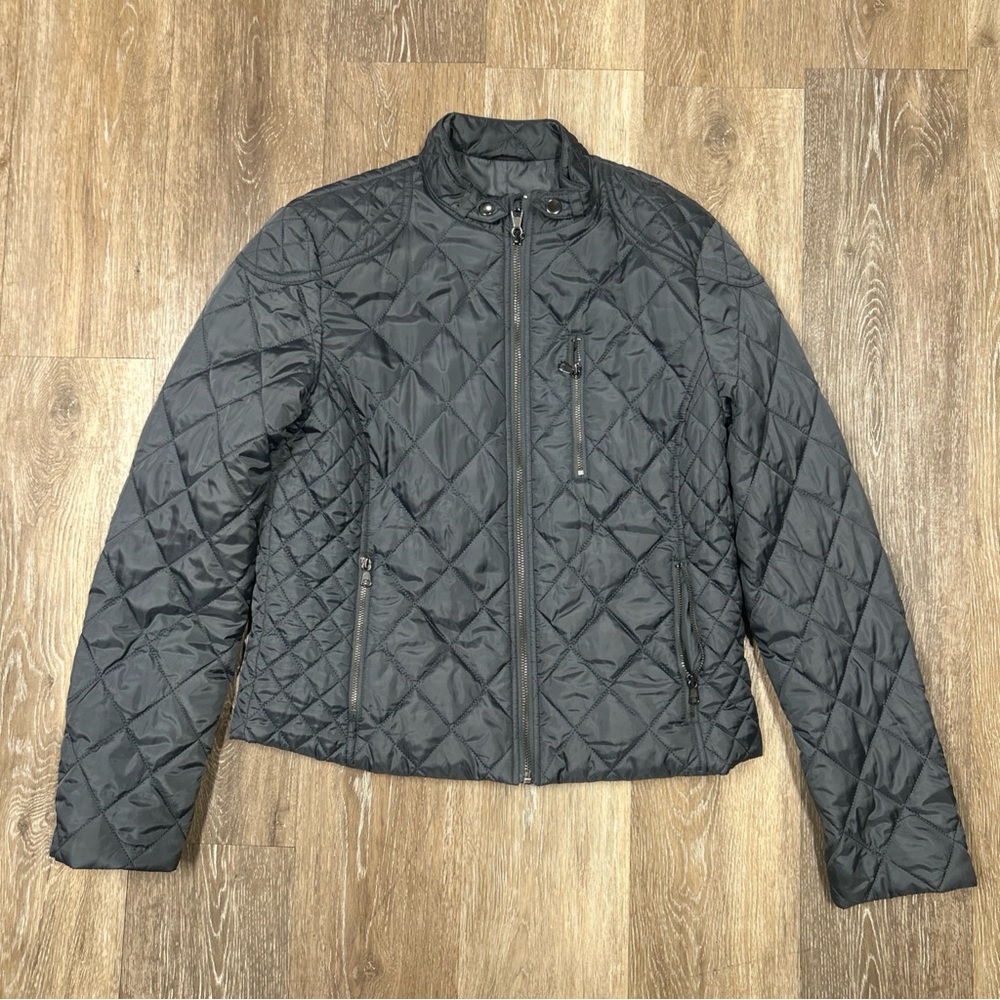 Banana Republic Quilted Cropped Puffer Jacket Petrol Blue Full Zip Womens Size M